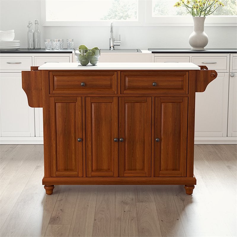 Crosley Furniture Cambridge Wood Granite Top Kitchen Island in Cherry