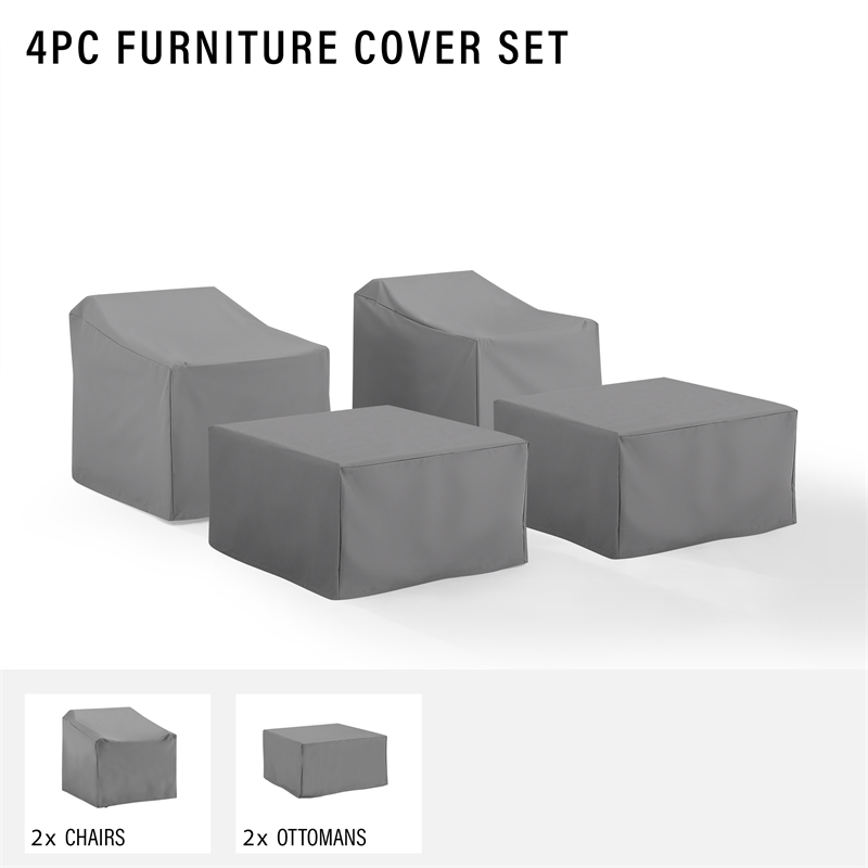 Crosley Furniture 4 Piece Patio Vinyl Conversation Cover Set in Gray