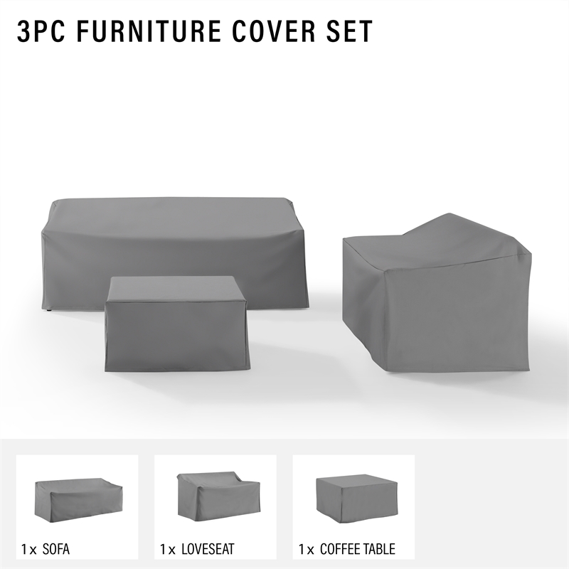 Crosley Furniture 3 Piece Patio Vinyl Sofa Cover Set in Gray