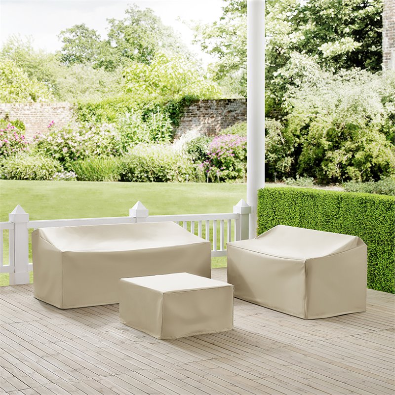 Crosley Furniture 3 Piece Outdoor Vinyl Sofa Cover Set in Tan