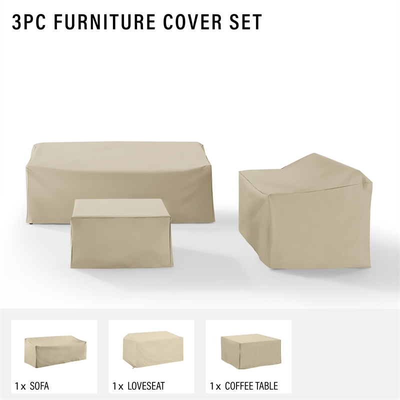 Crosley Furniture 3 Piece Outdoor Vinyl Sofa Cover Set in Tan