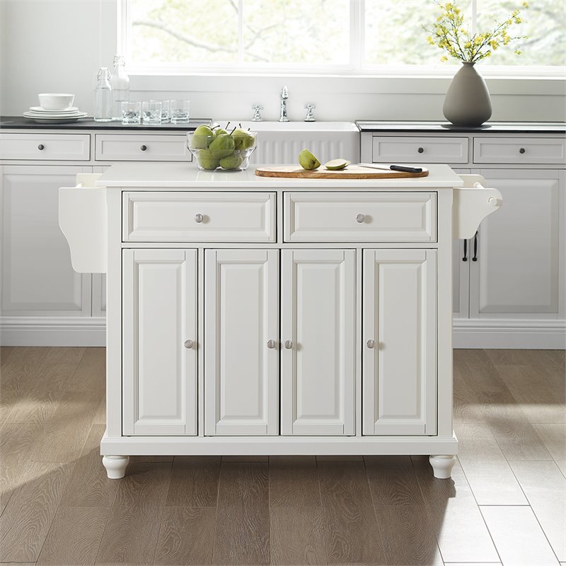 Crosley Furniture Cambridge Wood Granite Top Kitchen Island in White
