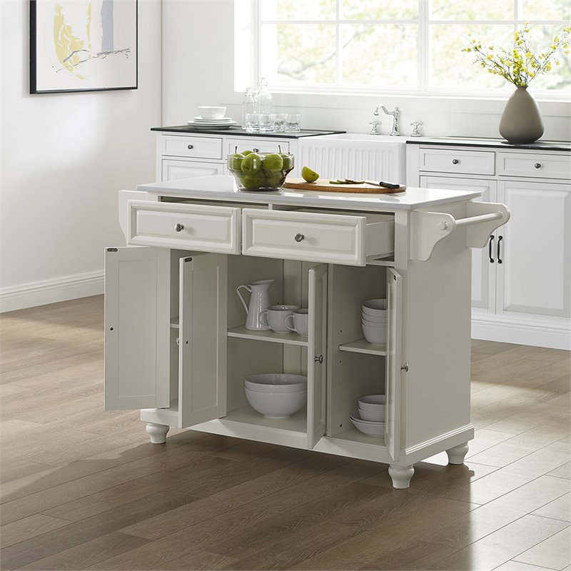 Crosley Furniture Cambridge Wood Granite Top Kitchen Island in White