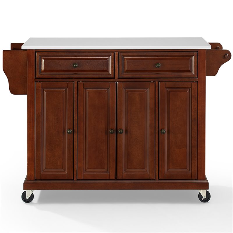 Crosley Furniture Wood Granite Top Kitchen Cart in Mahogany/White