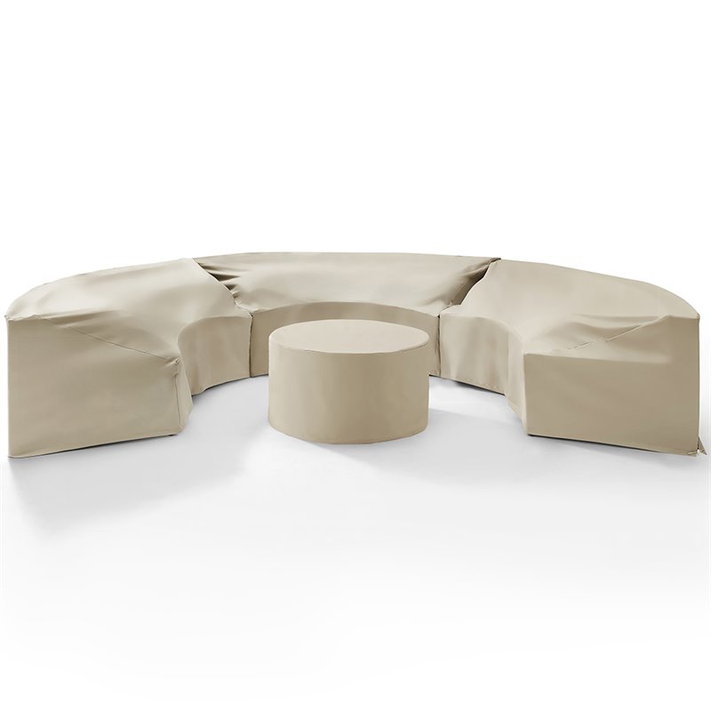 Crosley Furniture Catalina 4Pc Vinyl Curved Sectional Sofa Cover Set in Tan