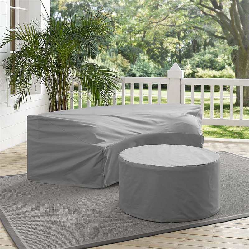 Crosley Furniture Catalina 2 Piece Patio Vinyl Sectional Sofa Cover Set in Gray