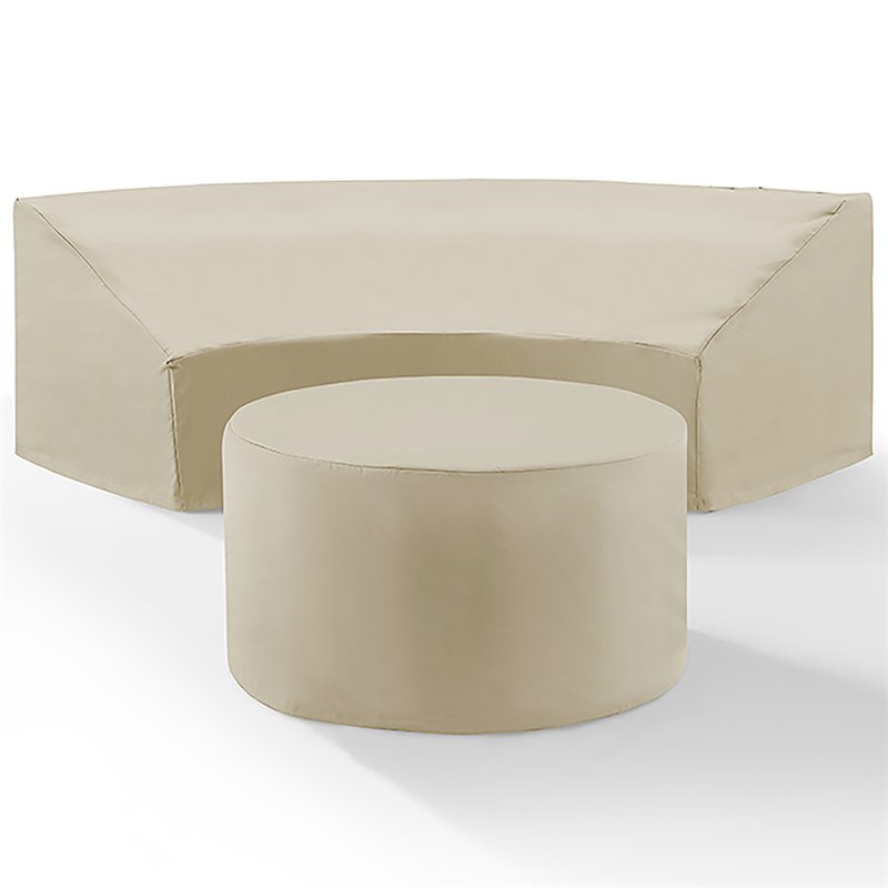 Crosley Furniture Catalina 2 Piece Patio Vinyl Sectional Sofa Cover Set in Tan