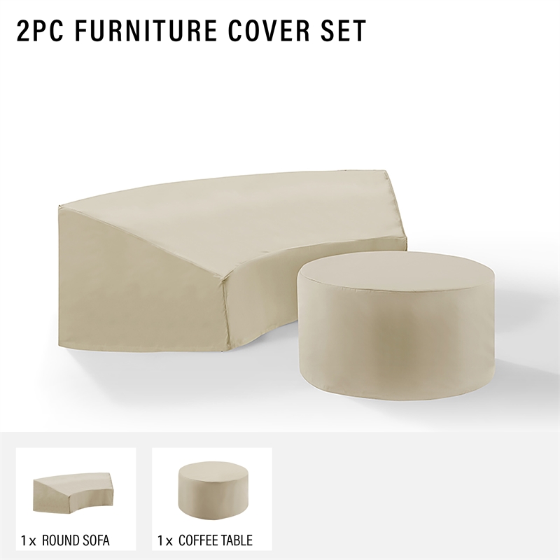 Crosley Furniture Catalina 2 Piece Patio Vinyl Sectional Sofa Cover Set in Tan
