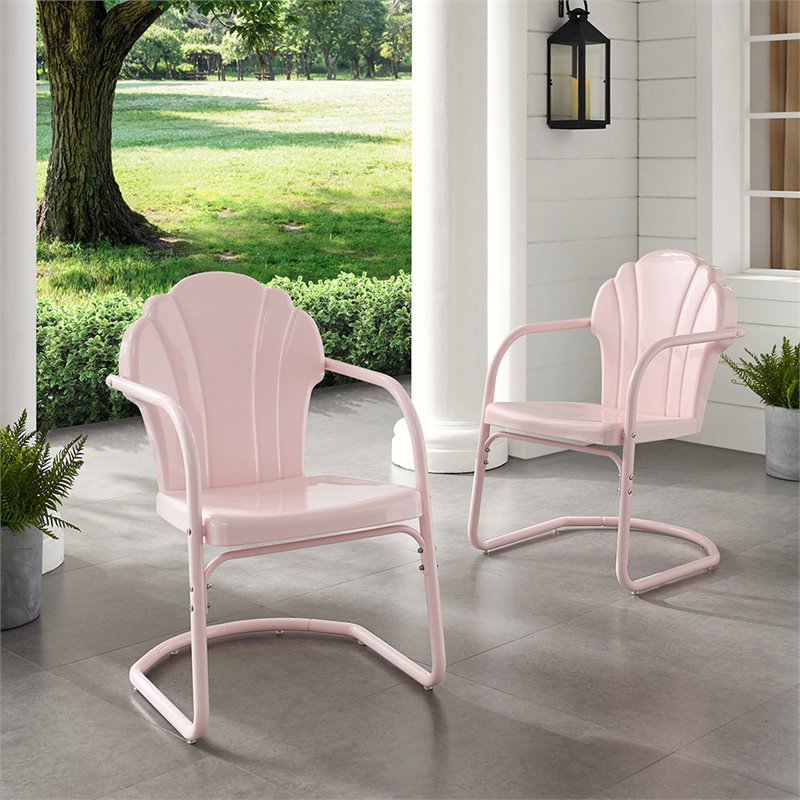 Crosley Furniture Tulip Metal Patio Chair in Pastel Pink (Set of 2)