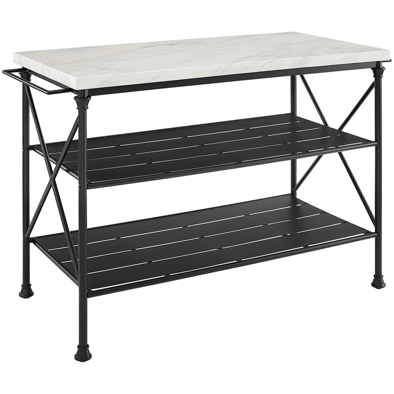 Crosley Furniture Madeleine Metal/Faux Marble Top Kitchen Island in Matte Black