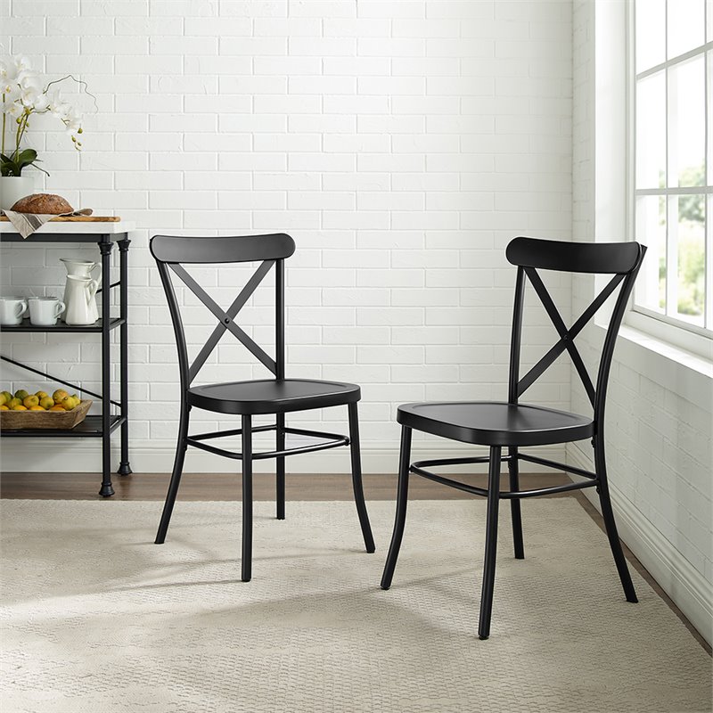 Crosley Furniture Camille Metal Dining Side Chair in Matte Black (Set of 2)