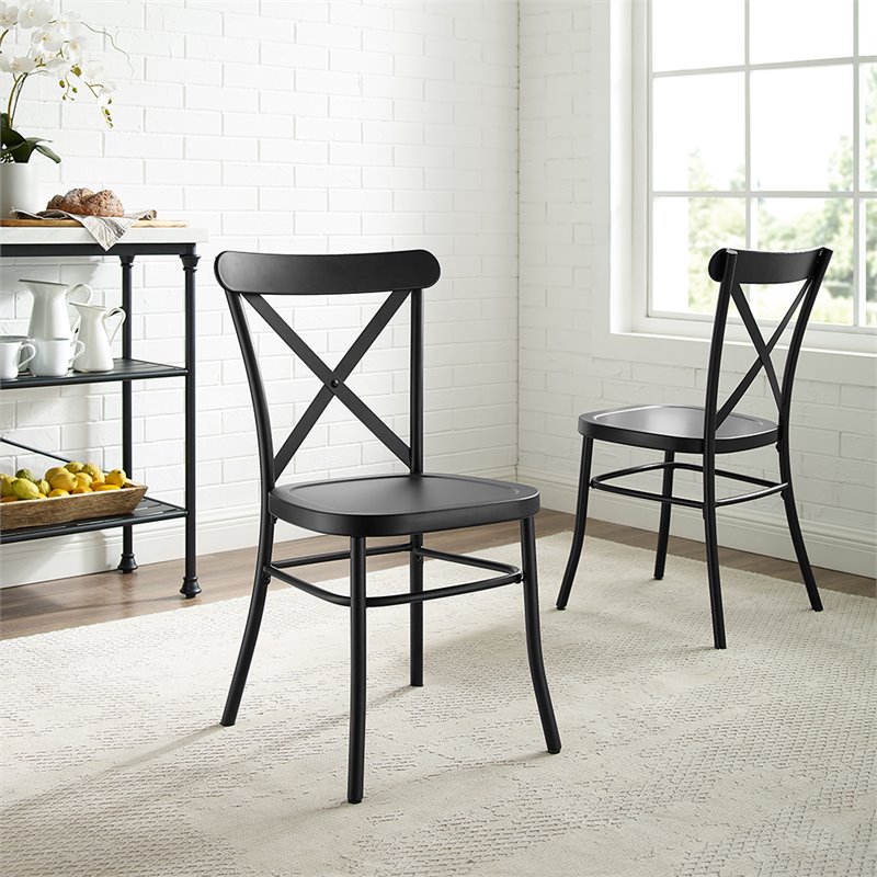 Crosley Furniture Camille Metal Dining Side Chair in Matte Black (Set of 2)