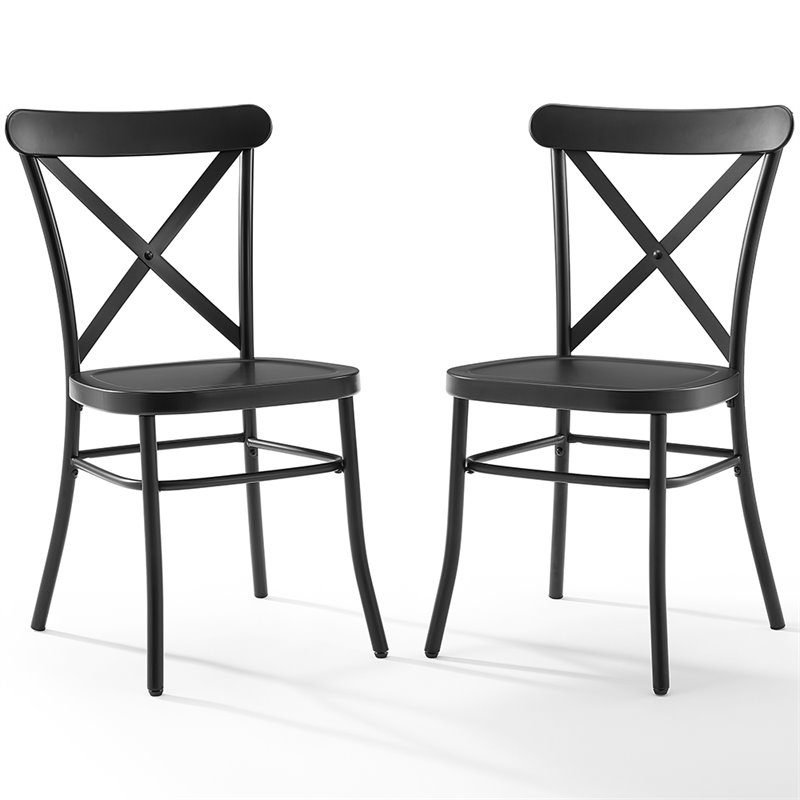 Crosley Furniture Camille Metal Dining Side Chair in Matte Black (Set of 2)