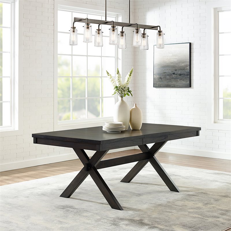 Crosley Furniture Hayden Wood Butterfly Leaf Trestle Dining Table in Slate