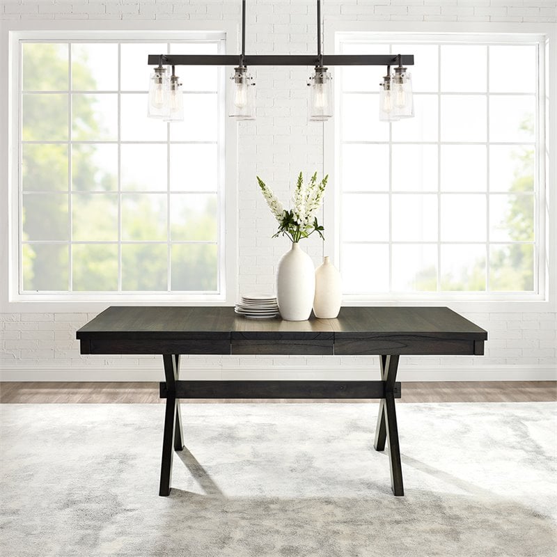 Crosley Furniture Hayden Wood Butterfly Leaf Trestle Dining Table in Slate