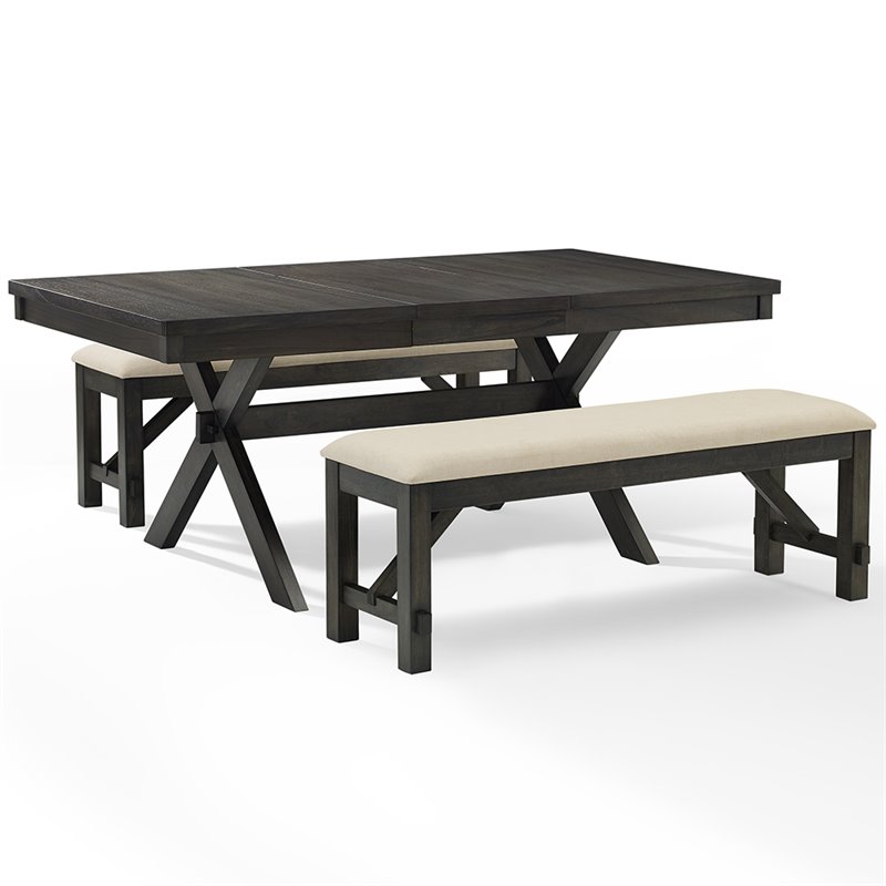 Crosley Furniture Hayden Wood 3 Piece Butterfly Leaf Trestle Dining Set in Slate