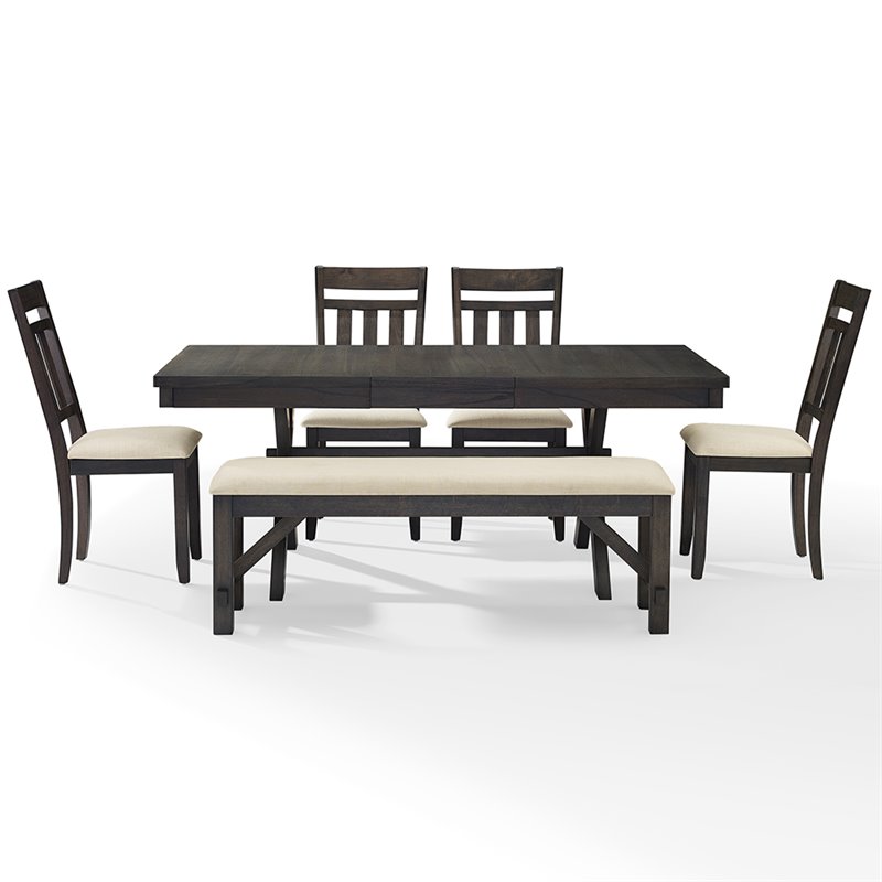 Crosley Furniture Hayden Wood 6 Piece Butterfly Leaf Trestle Dining Set in Slate