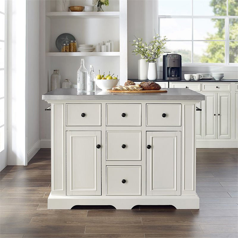 Crosley Furniture Julia Stainless Steel Metal Top Kitchen Island in White