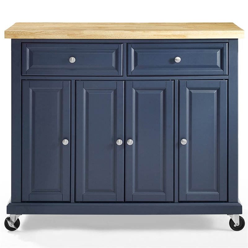 Crosley Furniture Madison Wood Top Kitchen Cart in Navy/Natural