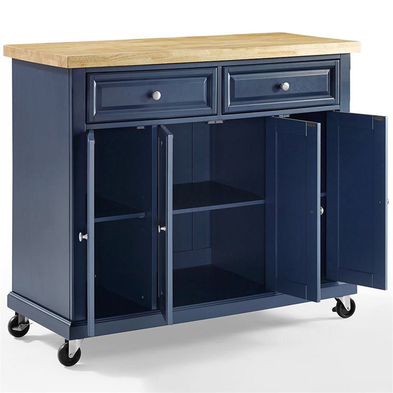 Crosley Furniture Madison Wood Top Kitchen Cart in Navy/Natural