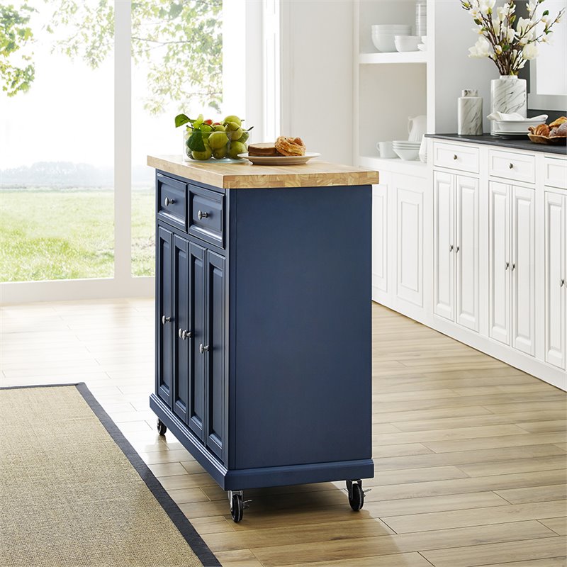 Crosley Furniture Madison Wood Top Kitchen Cart in Navy/Natural