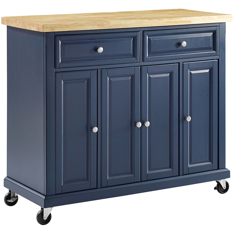 Crosley Furniture Madison Wood Top Kitchen Cart in Navy/Natural