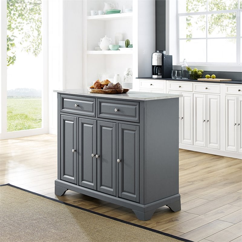 Crosley Furniture Wood/Faux Marble Top Kitchen Island in Gray
