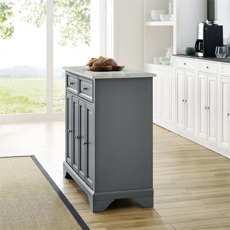Crosley Furniture Wood/Faux Marble Top Kitchen Island in Gray