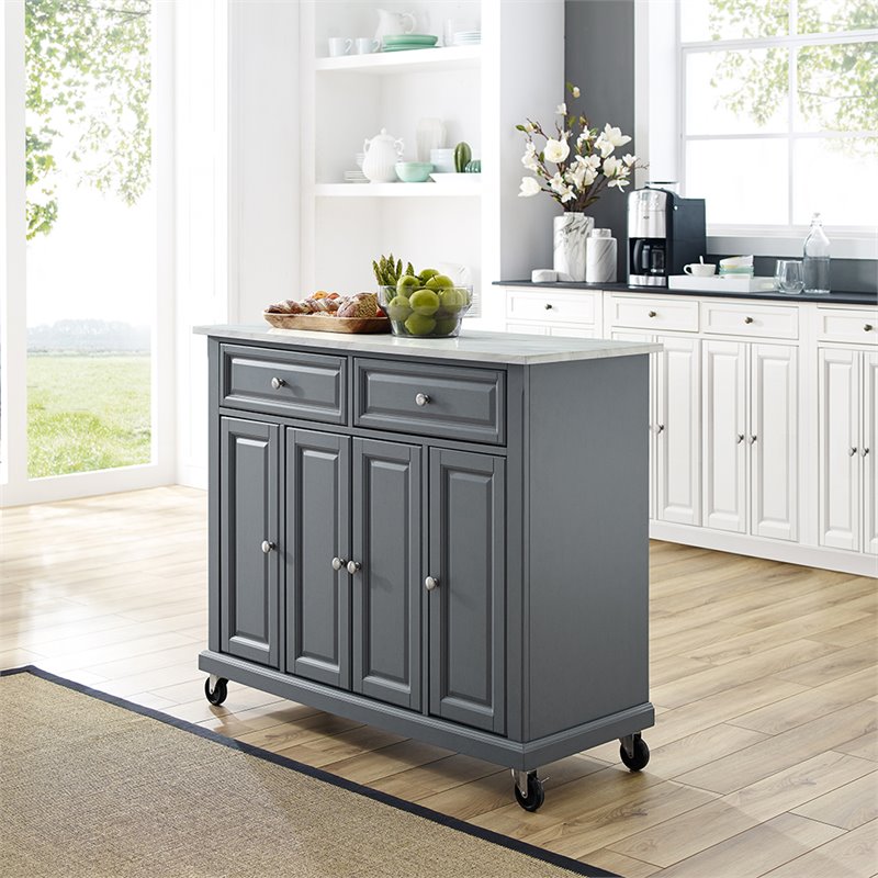 Crosley Furniture Avery Wood/Faux Marble Top Kitchen Cart in Distressed Gray