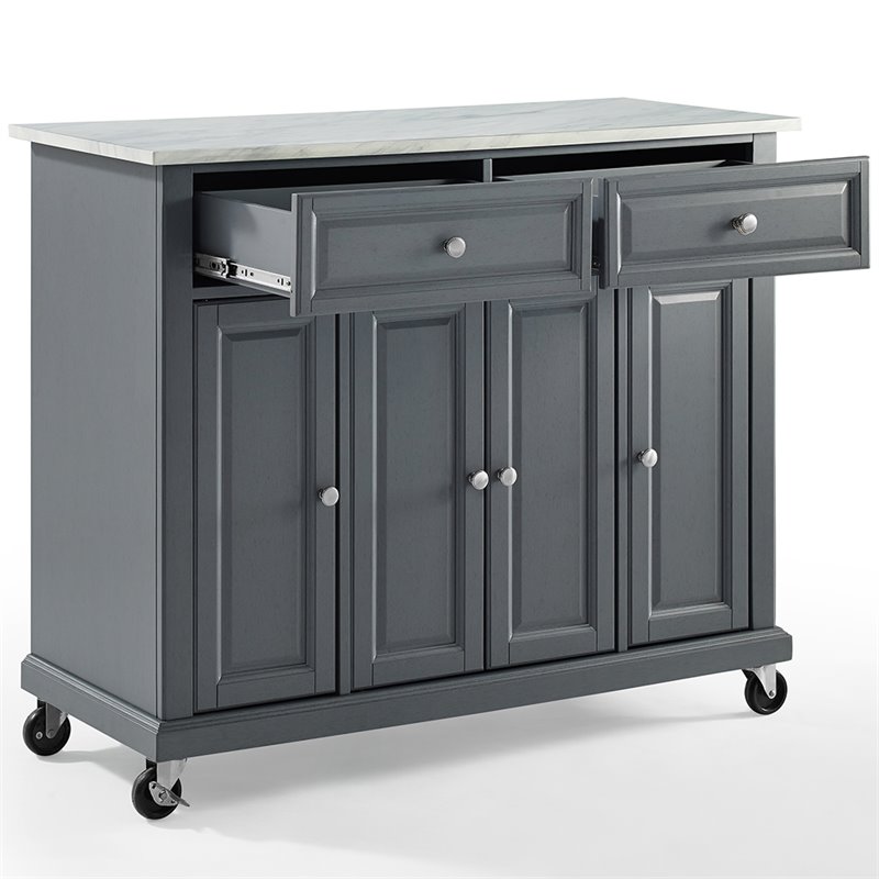 Crosley Furniture Avery Wood/Faux Marble Top Kitchen Cart in Distressed Gray