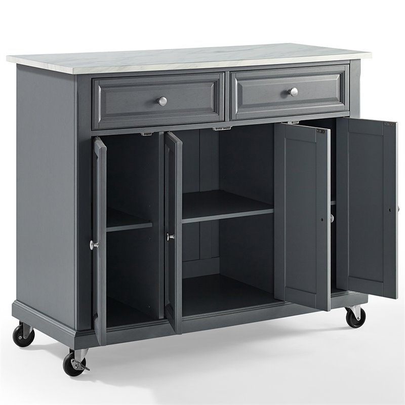 Crosley Furniture Avery Wood/Faux Marble Top Kitchen Cart in Distressed Gray