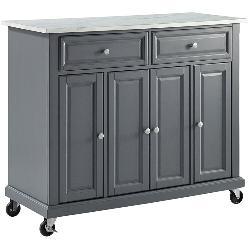 Crosley Furniture Avery Wood/Faux Marble Top Kitchen Cart in Distressed Gray