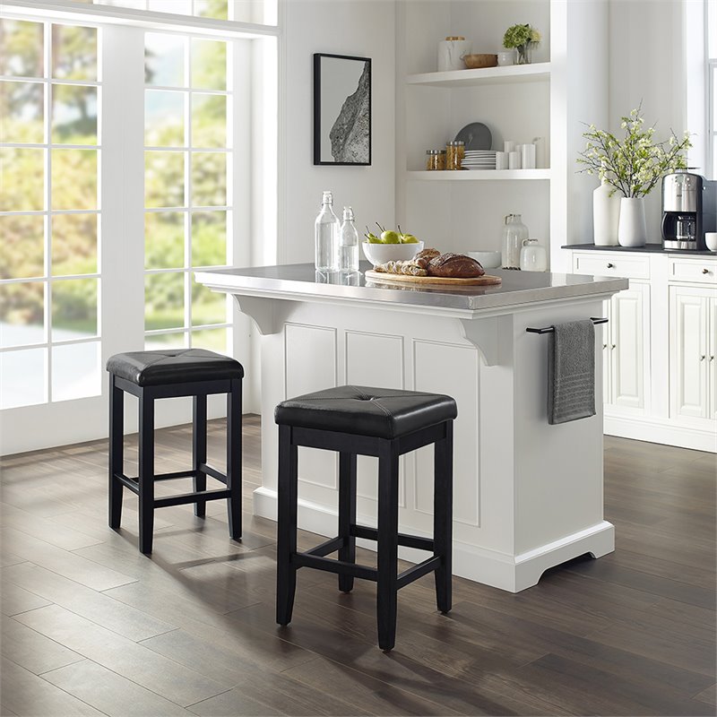 Crosley Furniture Julia Metal/Wood Kitchen Island with Square Stools in White