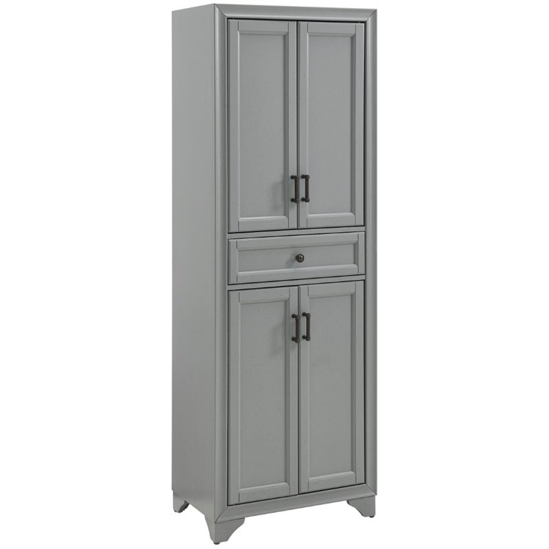 Crosley Furniture Tara Wood 4 Door Pantry in Distressed Gray/Black