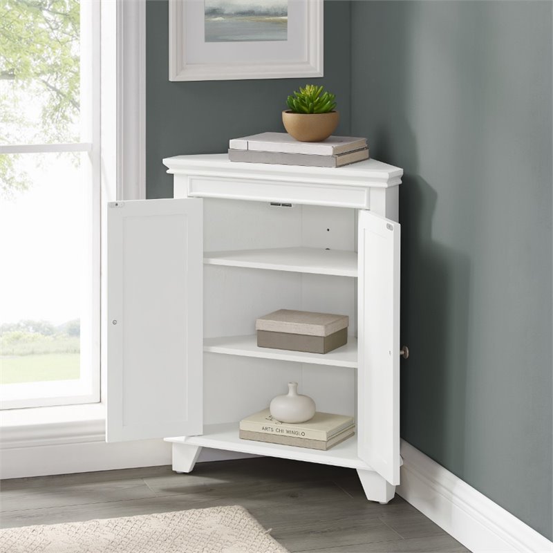 Crosley Furniture Lydia Wood 2 Door Corner Storage Cabinet in White