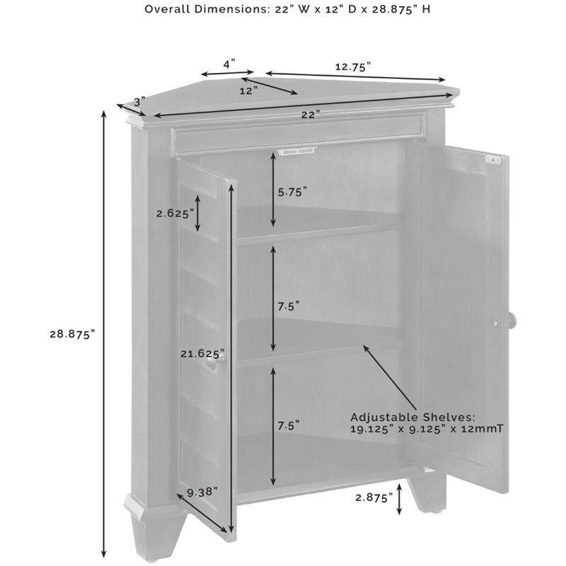 Crosley Furniture Lydia Wood 2 Door Corner Storage Cabinet in White