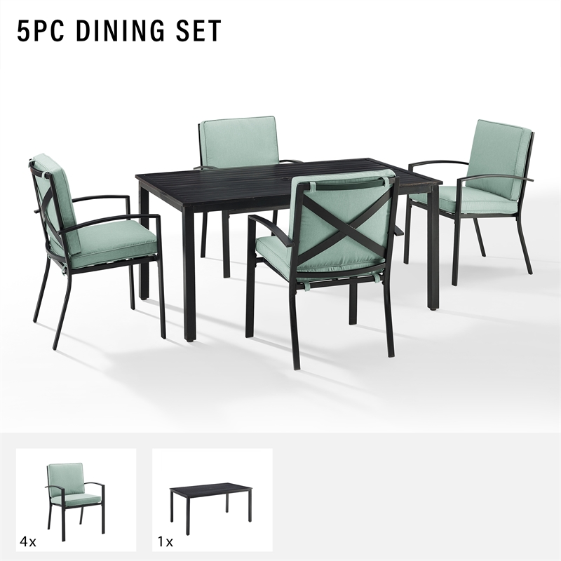 Crosley Furniture Kaplan 5-Piece Fabric & Metal Outdoor Dining Set in Mist Green