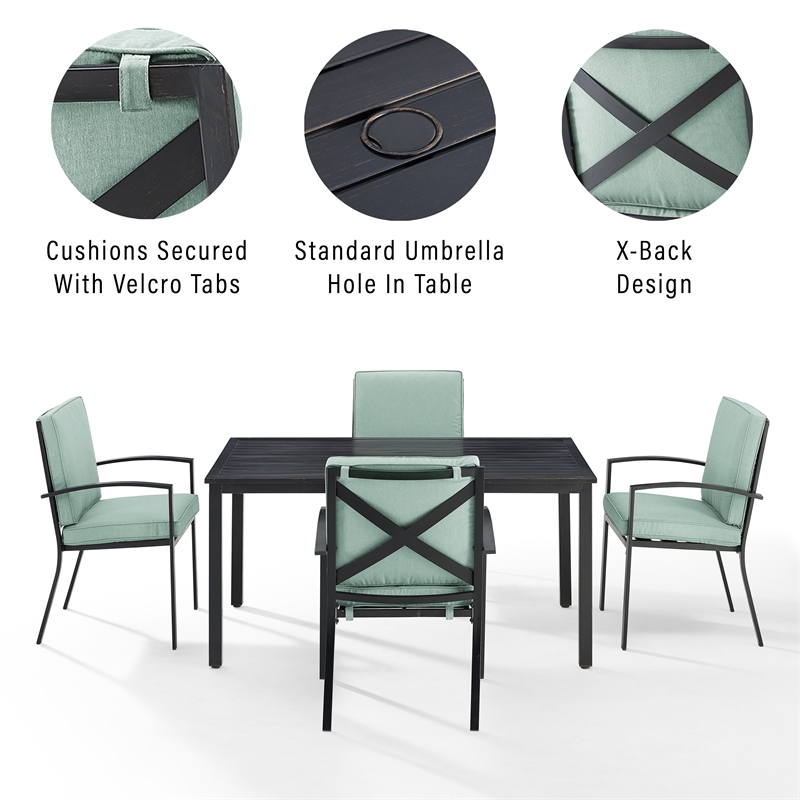 Crosley Furniture Kaplan 5-Piece Fabric & Metal Outdoor Dining Set in Mist Green