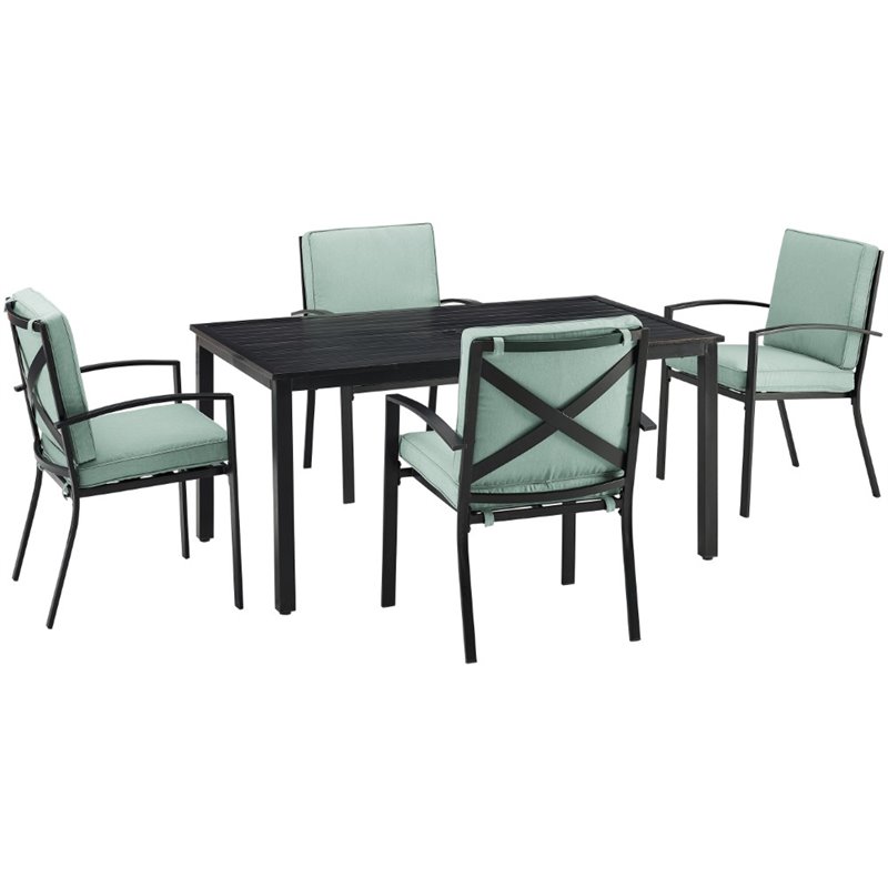 Crosley Furniture Kaplan 5-Piece Fabric & Metal Outdoor Dining Set in Mist Green
