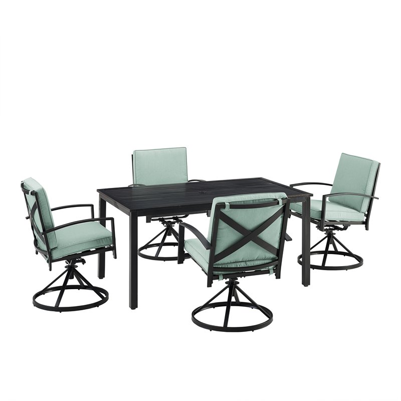 Crosley Furniture Kaplan 5 Piece Metal Outdoor Dining Set in Mist Green