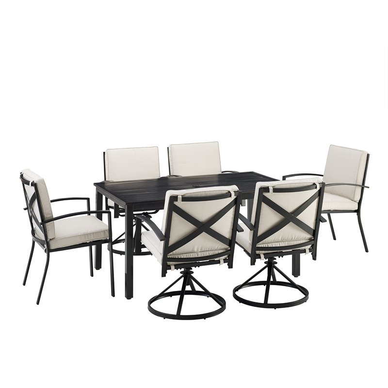 Crosley Furniture Kaplan 7 Piece Metal Outdoor Dining Set in Oatmeal