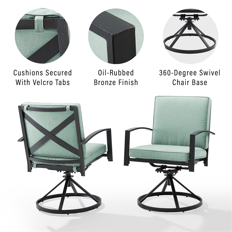 Crosley Furniture Kaplan Fabric Outdoor Swivel Chair Set in Green (Set of 2)