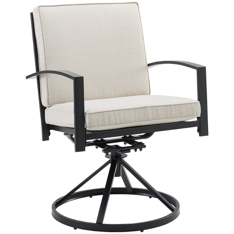 Crosley Furniture Kaplan Fabric Outdoor Swivel Chair Set in Oatmeal (Set of 2)