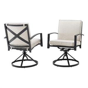 Crosley Furniture Kaplan Fabric Outdoor Swivel Chair Set in Oatmeal (Set of 2)