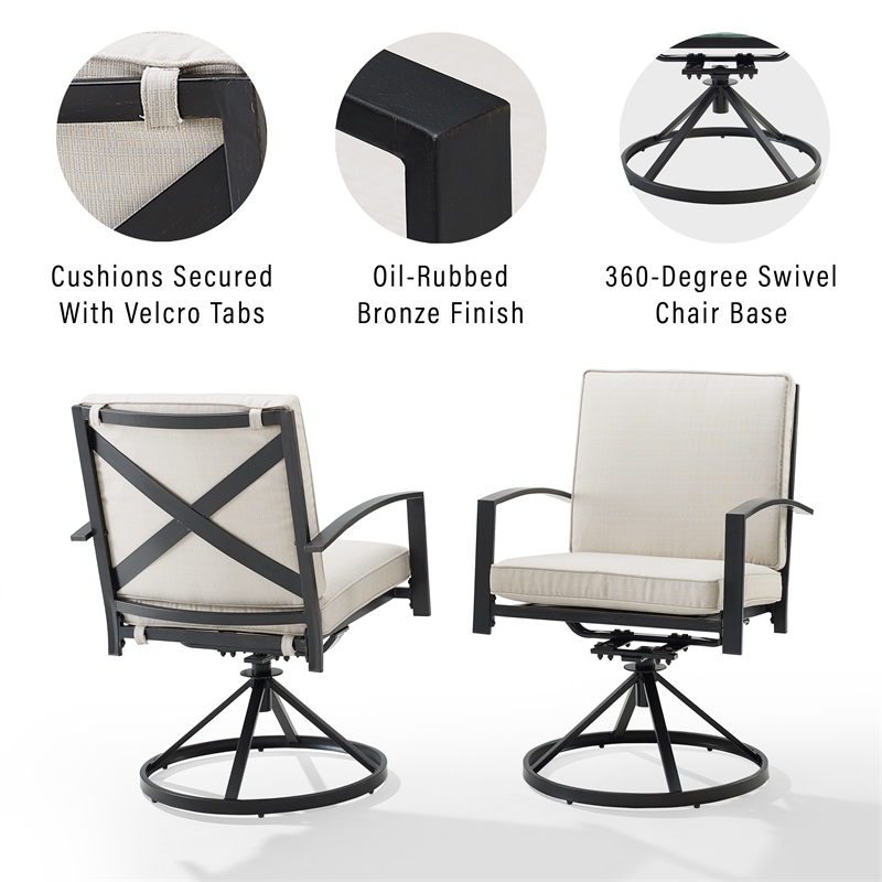 Crosley Furniture Kaplan Fabric Outdoor Swivel Chair Set in Oatmeal (Set of 2)