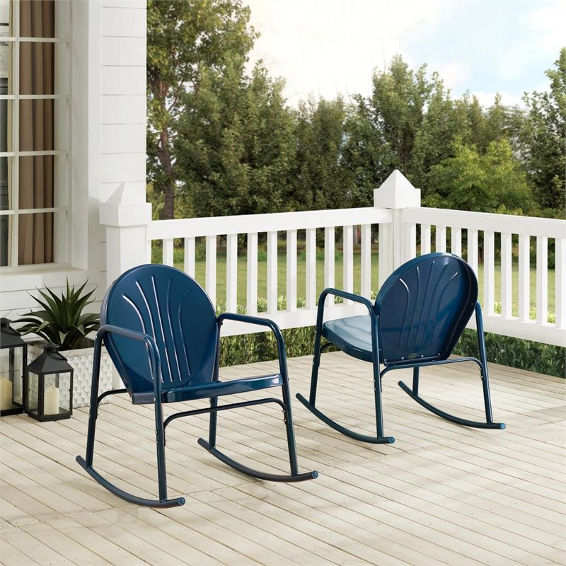 Crosley Furniture Griffith Metal Rocking Chair in Navy Gloss (Set of 2)