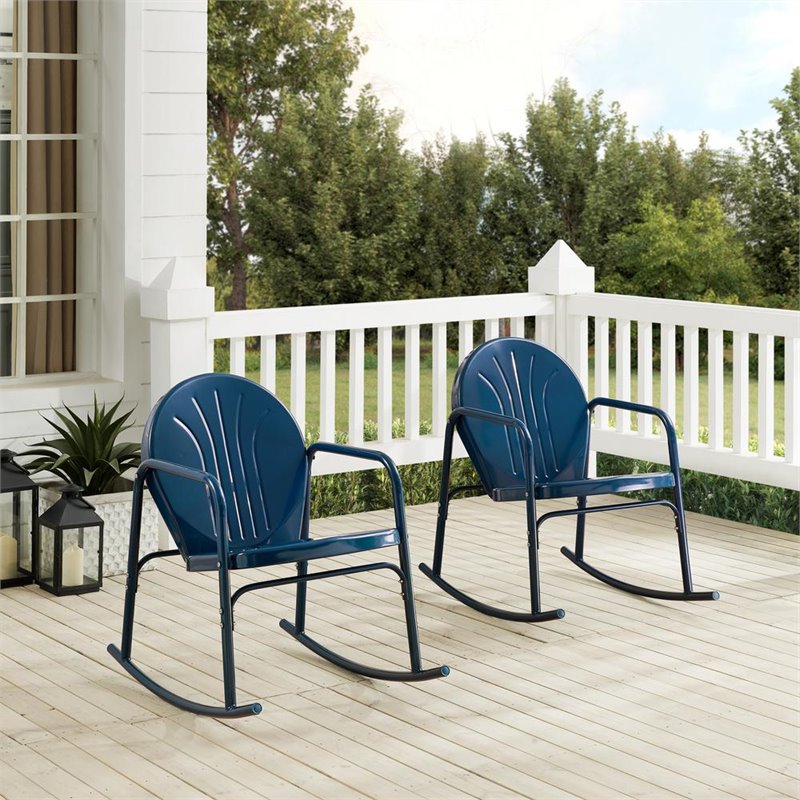 Crosley Furniture Griffith Metal Rocking Chair in Navy Gloss (Set of 2)
