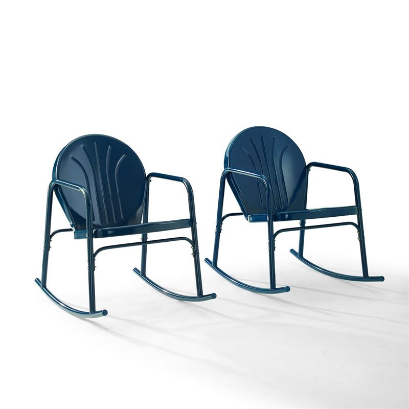 Crosley Furniture Griffith Metal Rocking Chair in Navy Gloss (Set of 2)