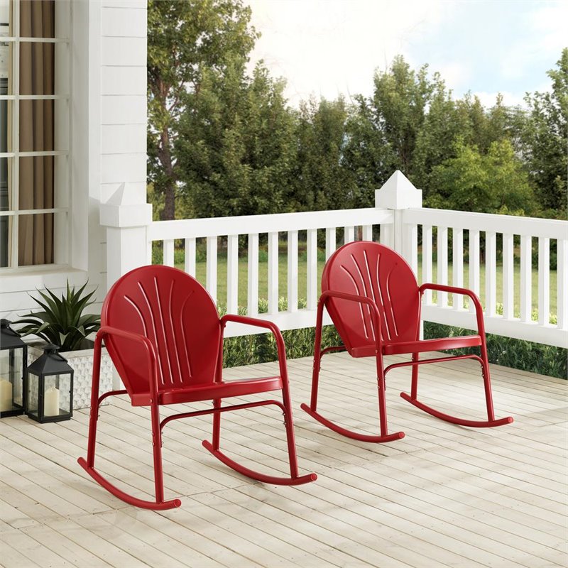 Crosley Furniture Griffith Metal Rocking Chair in Bright Red Gloss (Set of 2)