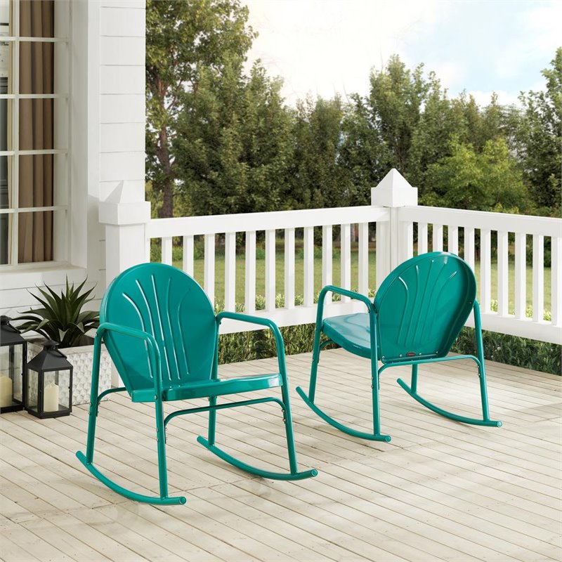 Crosley Furniture Griffith Metal Rocking Chair in Turquoise Gloss (Set of 2)